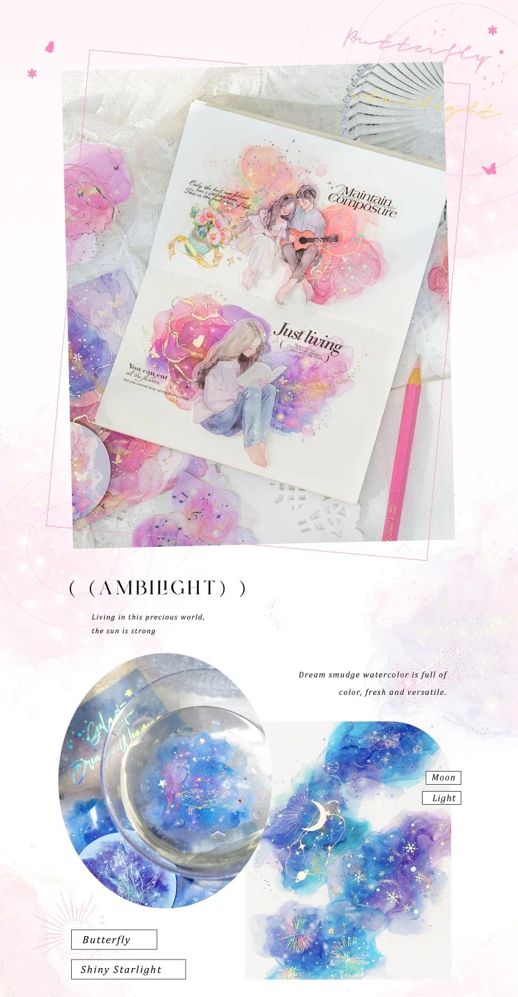 JIANWU Brilliant Series Literary Flower Watercolor Smudge Material Collage PET Sticker Creative DIY Journal Stationery