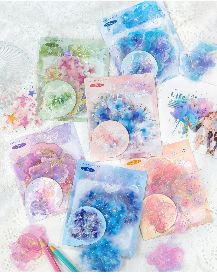 JIANWU Brilliant Series Literary Flower Watercolor Smudge Material Collage PET Sticker Creative DIY Journal Stationery