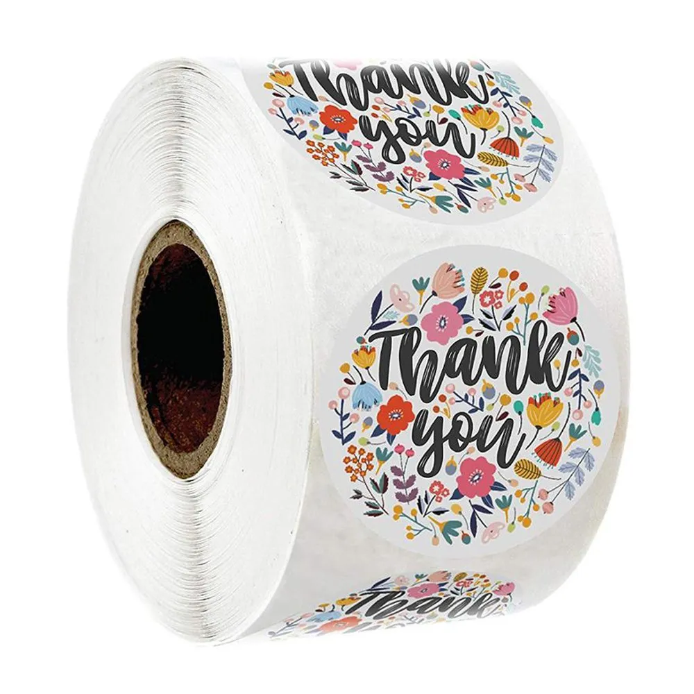 100-500PCS 1inch Round Flower Thank You Stickers Seal Labels for Gift Packaging Decoration Stationery Sticker Custom Labels
