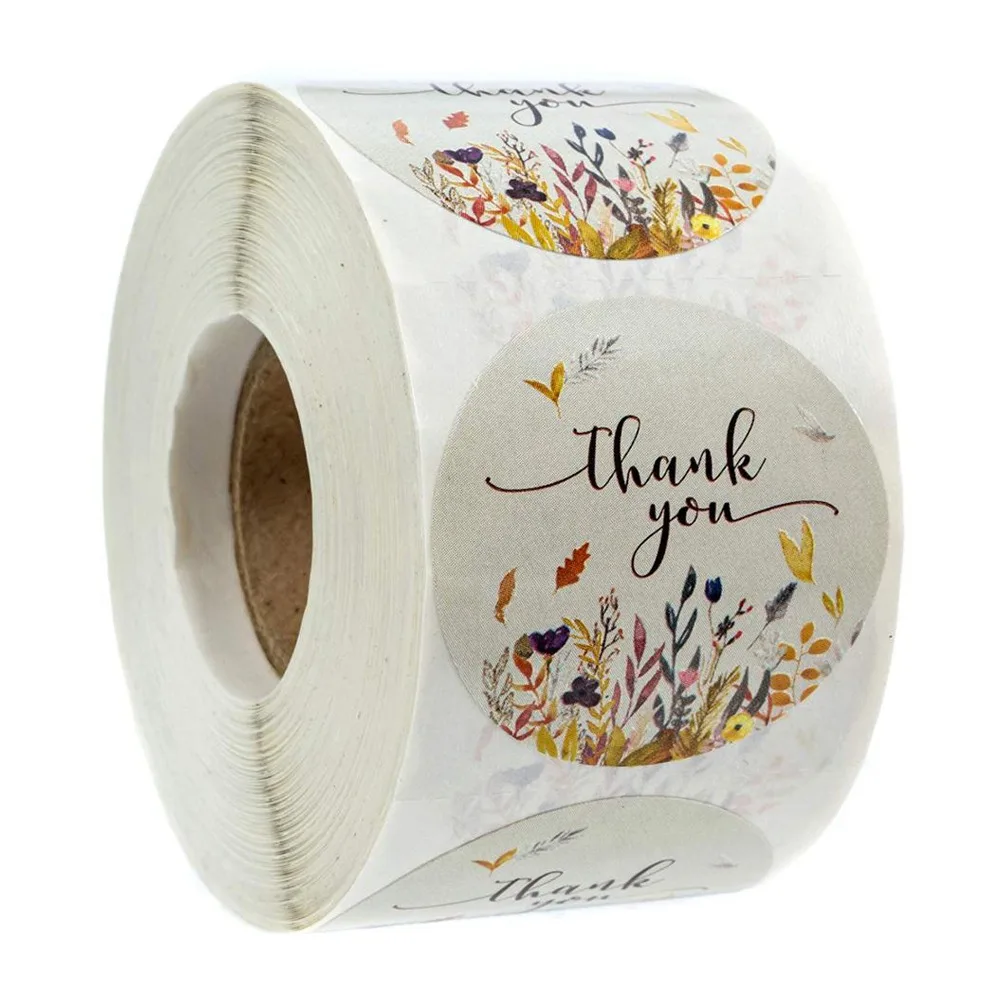100-500PCS 1inch Round Flower Thank You Stickers Seal Labels for Gift Packaging Decoration Stationery Sticker Custom Labels