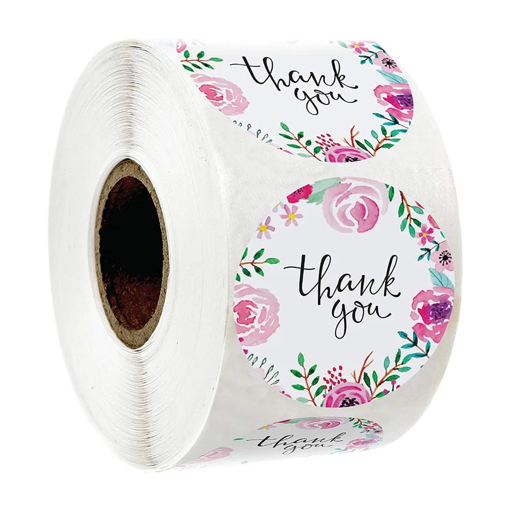 100-500PCS 1inch Round Flower Thank You Stickers Seal Labels for Gift Packaging Decoration Stationery Sticker Custom Labels