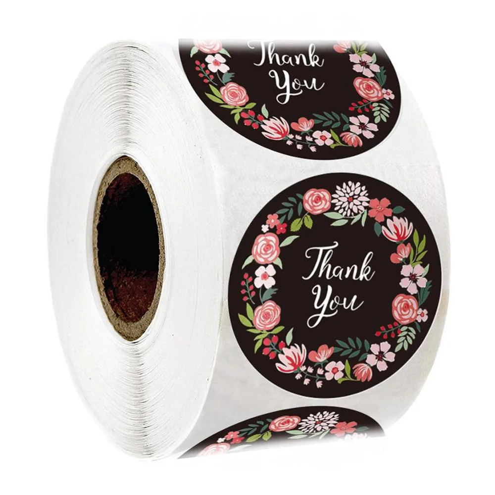 100-500PCS 1inch Round Flower Thank You Stickers Seal Labels for Gift Packaging Decoration Stationery Sticker Custom Labels