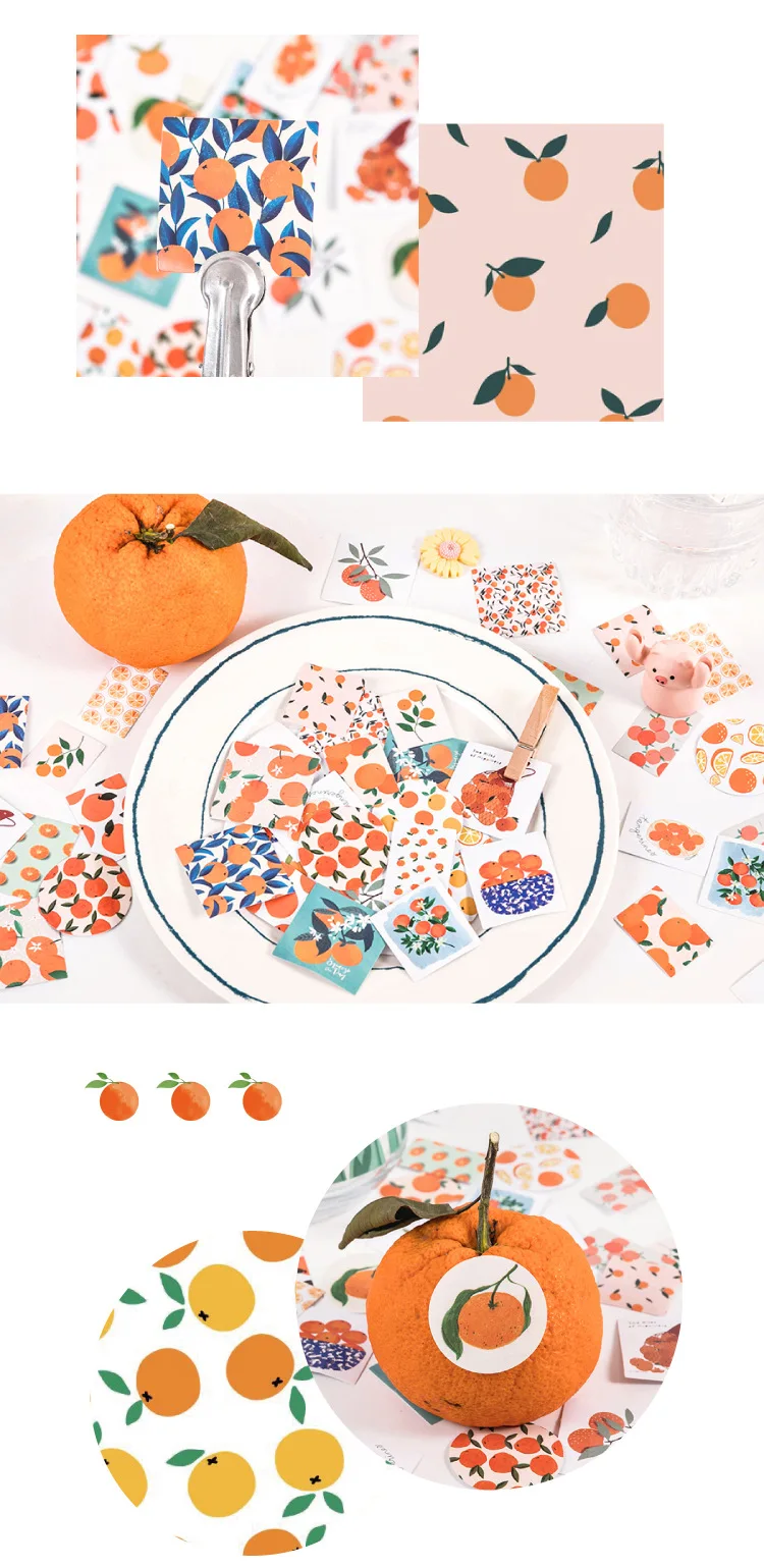 46Pcs Fresh Fruits Orange Stationery Stickers Set for Kids DIY Craft Journal Label Scrapbooking Boys Girls Craft Supplies