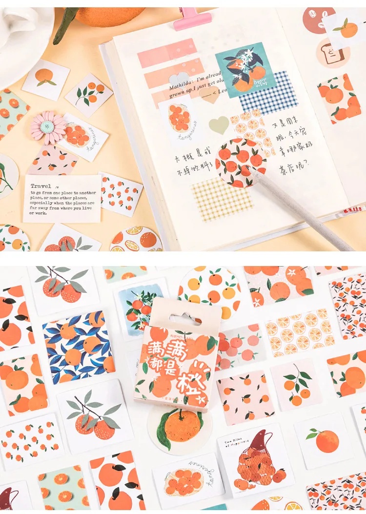 46Pcs Fresh Fruits Orange Stationery Stickers Set for Kids DIY Craft Journal Label Scrapbooking Boys Girls Craft Supplies