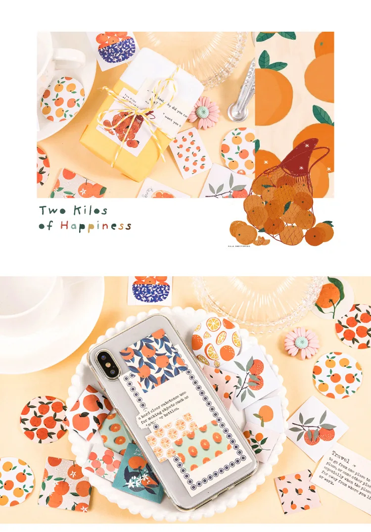 46Pcs Fresh Fruits Orange Stationery Stickers Set for Kids DIY Craft Journal Label Scrapbooking Boys Girls Craft Supplies