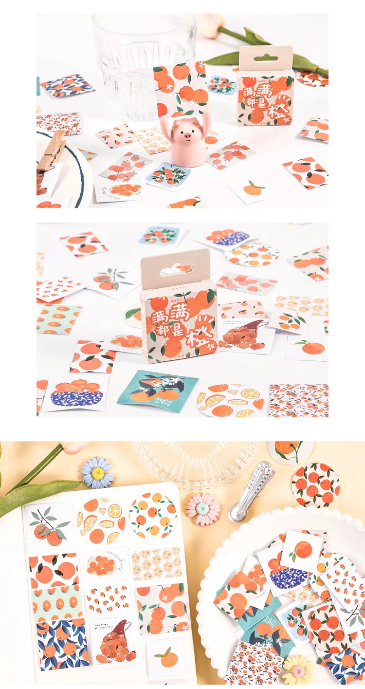 46Pcs Fresh Fruits Orange Stationery Stickers Set for Kids DIY Craft Journal Label Scrapbooking Boys Girls Craft Supplies