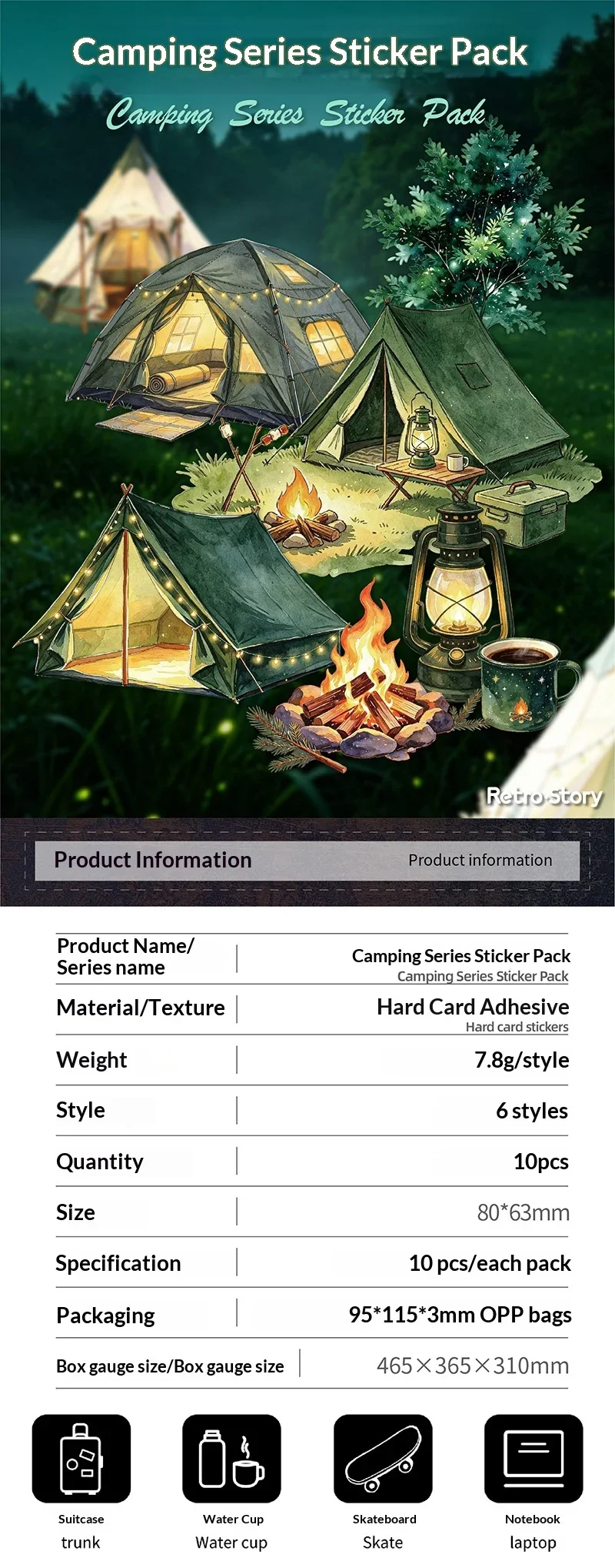 JIANWU Vintage Camping Tent Landscape Material Collage Scrapbooking Sticker Creative DIY Journal Stationery