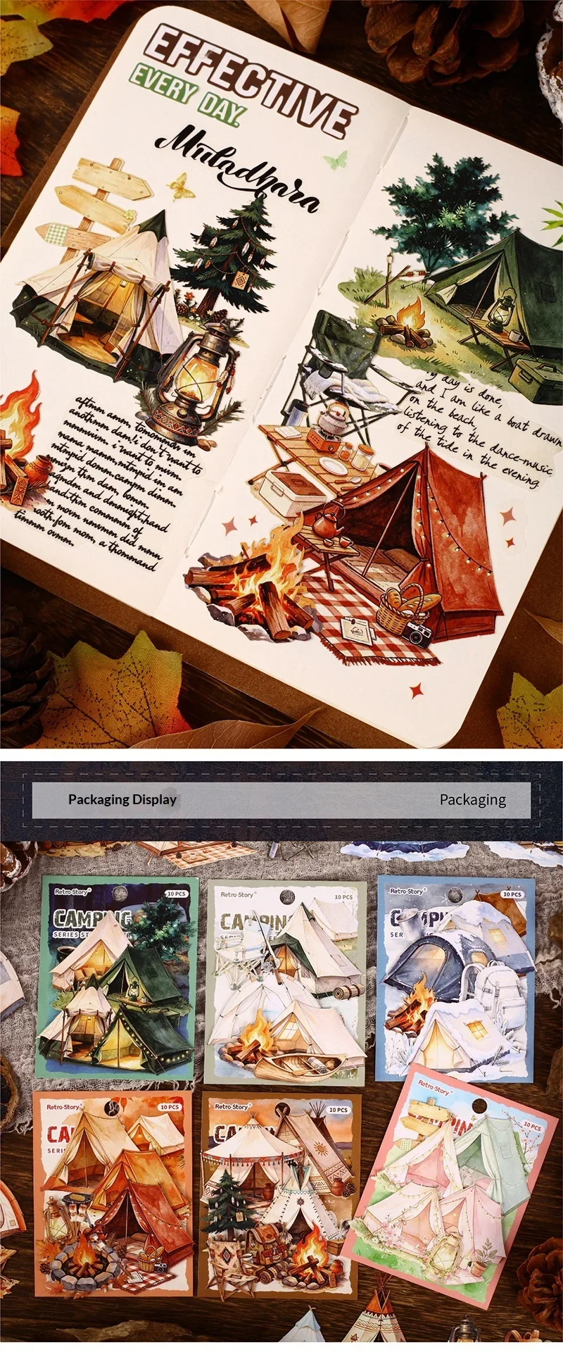 JIANWU Vintage Camping Tent Landscape Material Collage Scrapbooking Sticker Creative DIY Journal Stationery