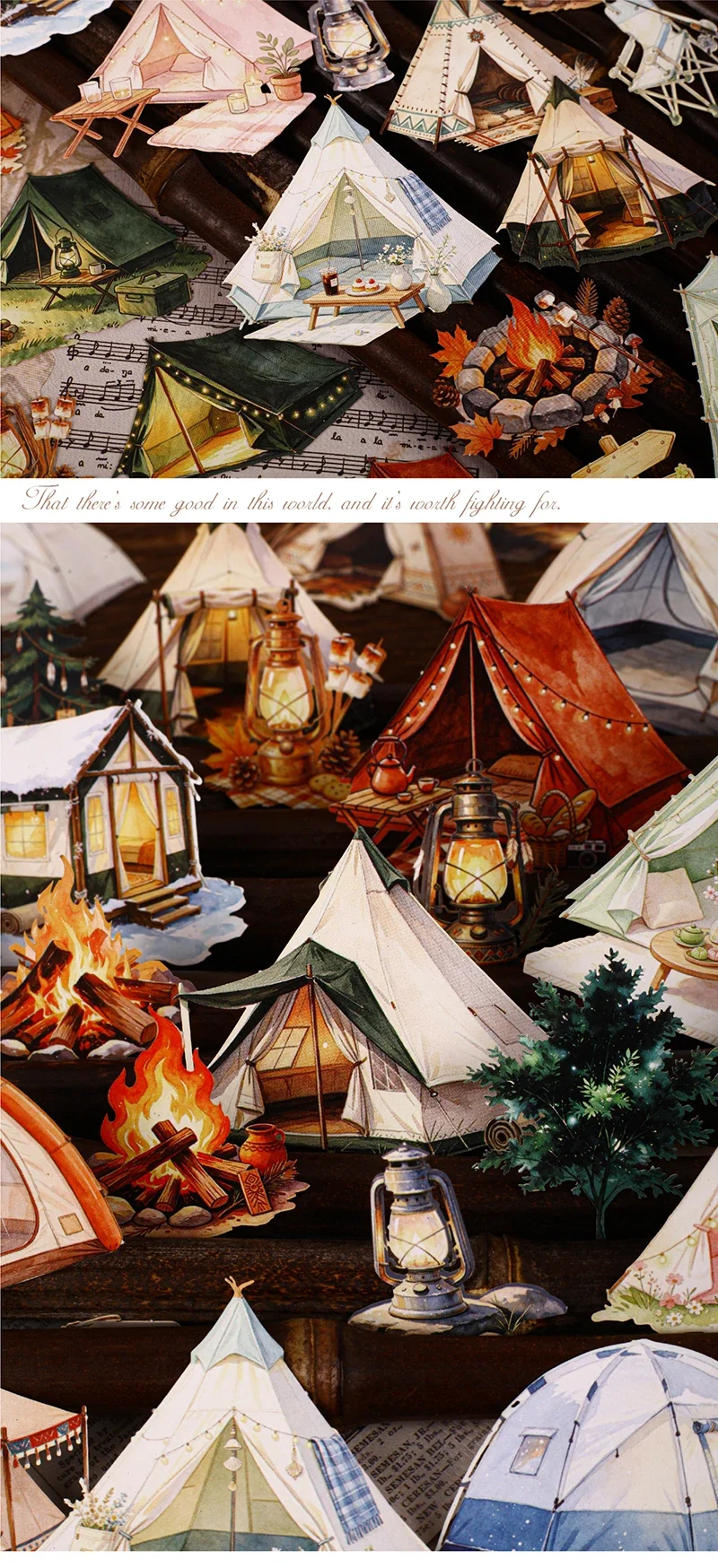 JIANWU Vintage Camping Tent Landscape Material Collage Scrapbooking Sticker Creative DIY Journal Stationery