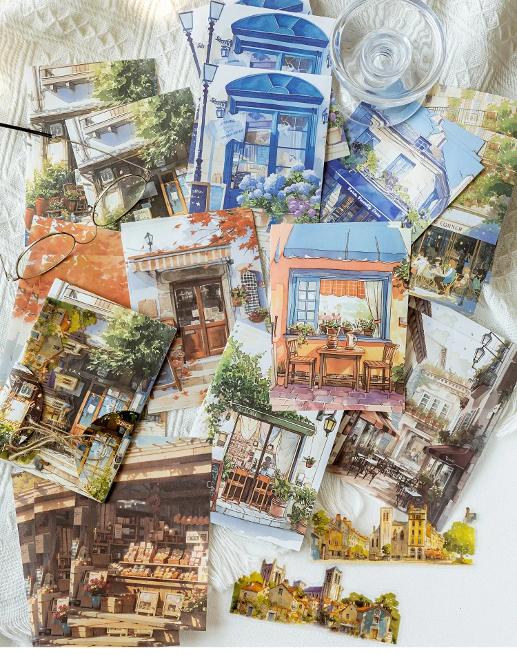 32pcs Japanese landscape PET+paper die-cutting stickers DIY collage stickers cutting materials handmade diary album