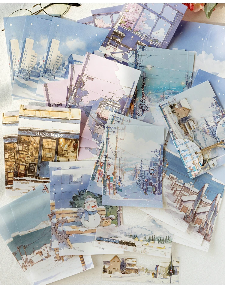 32pcs Japanese landscape PET+paper die-cutting stickers DIY collage stickers cutting materials handmade diary album