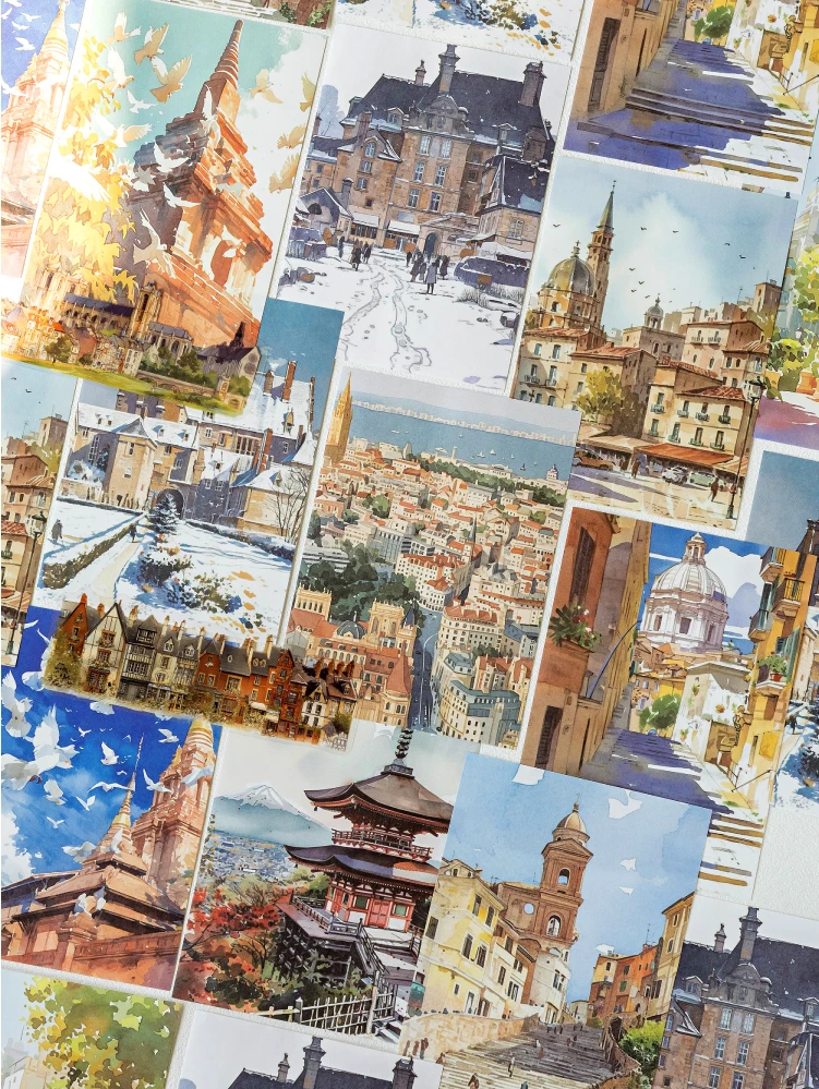 32pcs Japanese landscape PET+paper die-cutting stickers DIY collage stickers cutting materials handmade diary album