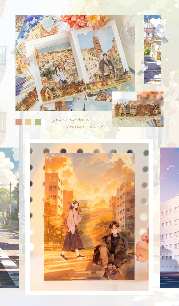 32pcs Japanese landscape PET+paper die-cutting stickers DIY collage stickers cutting materials handmade diary album