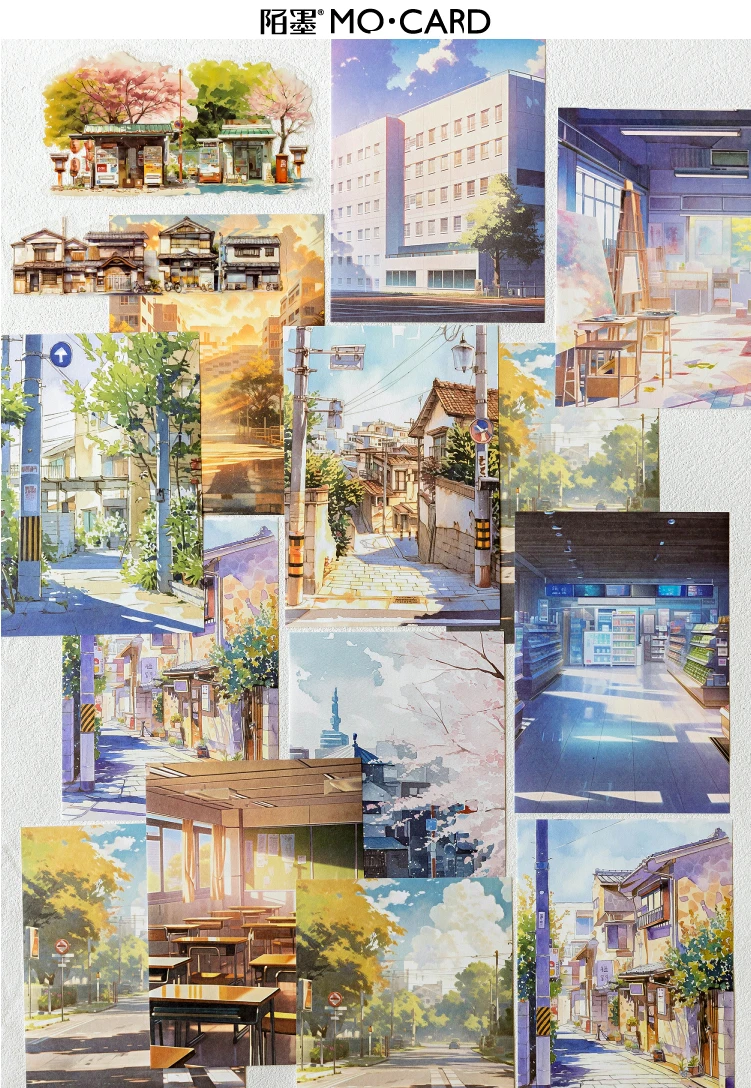 32pcs Japanese landscape PET+paper die-cutting stickers DIY collage stickers cutting materials handmade diary album