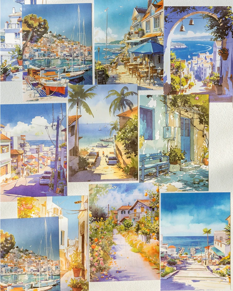 32pcs Japanese landscape PET+paper die-cutting stickers DIY collage stickers cutting materials handmade diary album