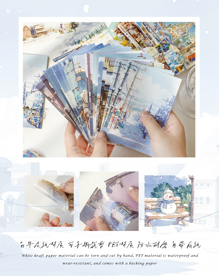 32pcs Japanese landscape PET+paper die-cutting stickers DIY collage stickers cutting materials handmade diary album