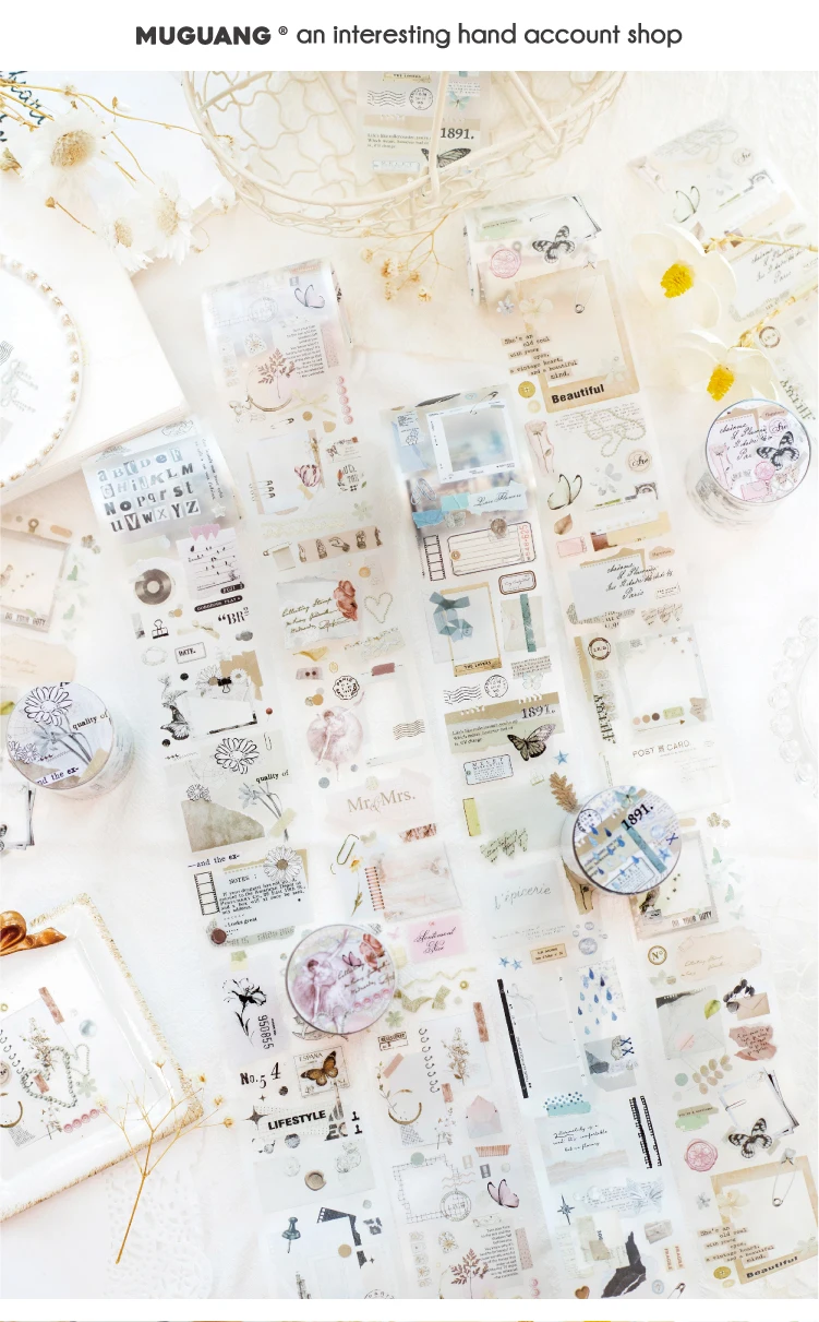 Journal GO 5x200cm Fragrance of Flowers PET Tape Foggy Masking Tape Sticker for Scrapbooking Journal Card Making Stationery