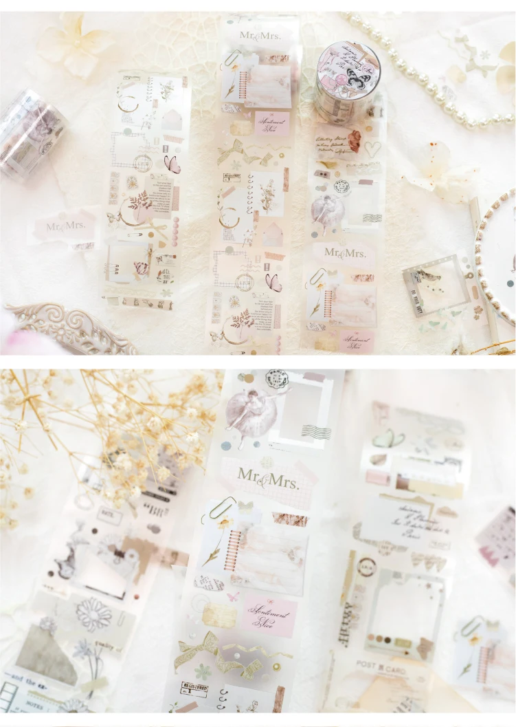 Journal GO 5x200cm Fragrance of Flowers PET Tape Foggy Masking Tape Sticker for Scrapbooking Journal Card Making Stationery