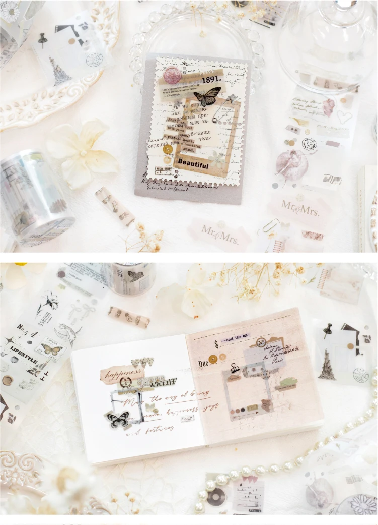 Journal GO 5x200cm Fragrance of Flowers PET Tape Foggy Masking Tape Sticker for Scrapbooking Journal Card Making Stationery