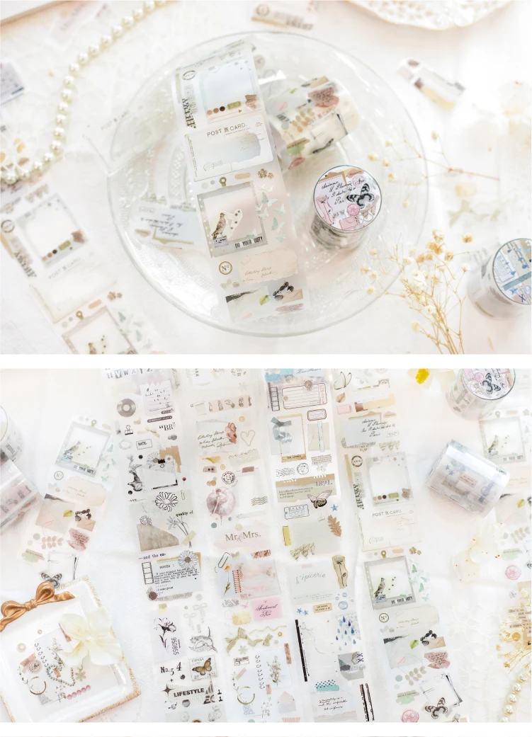 Journal GO 5x200cm Fragrance of Flowers PET Tape Foggy Masking Tape Sticker for Scrapbooking Journal Card Making Stationery