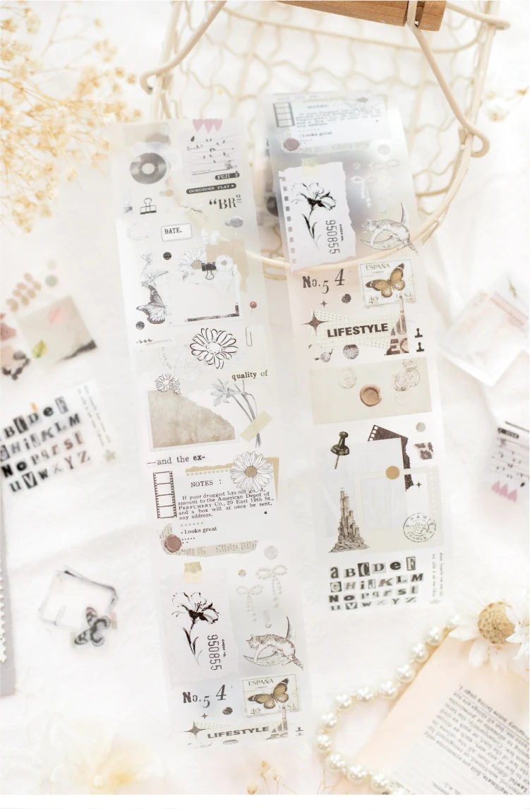 Journal GO 5x200cm Fragrance of Flowers PET Tape Foggy Masking Tape Sticker for Scrapbooking Journal Card Making Stationery