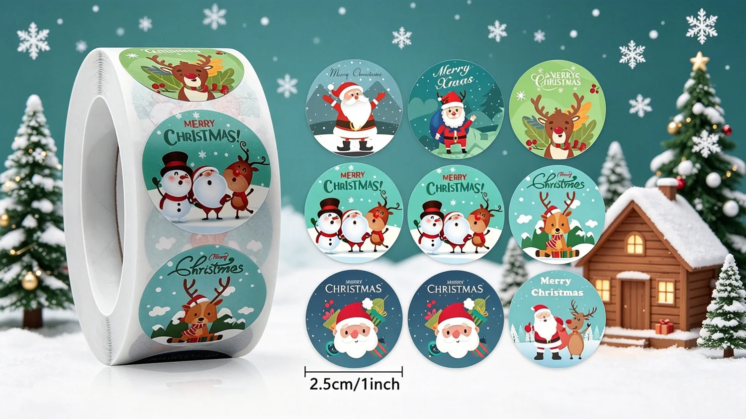500pcs Merry Christmas Stickers 1 Inch Round Christmas Tags Stickers for Kids Gift Baking Package Envelope Stationery Decor