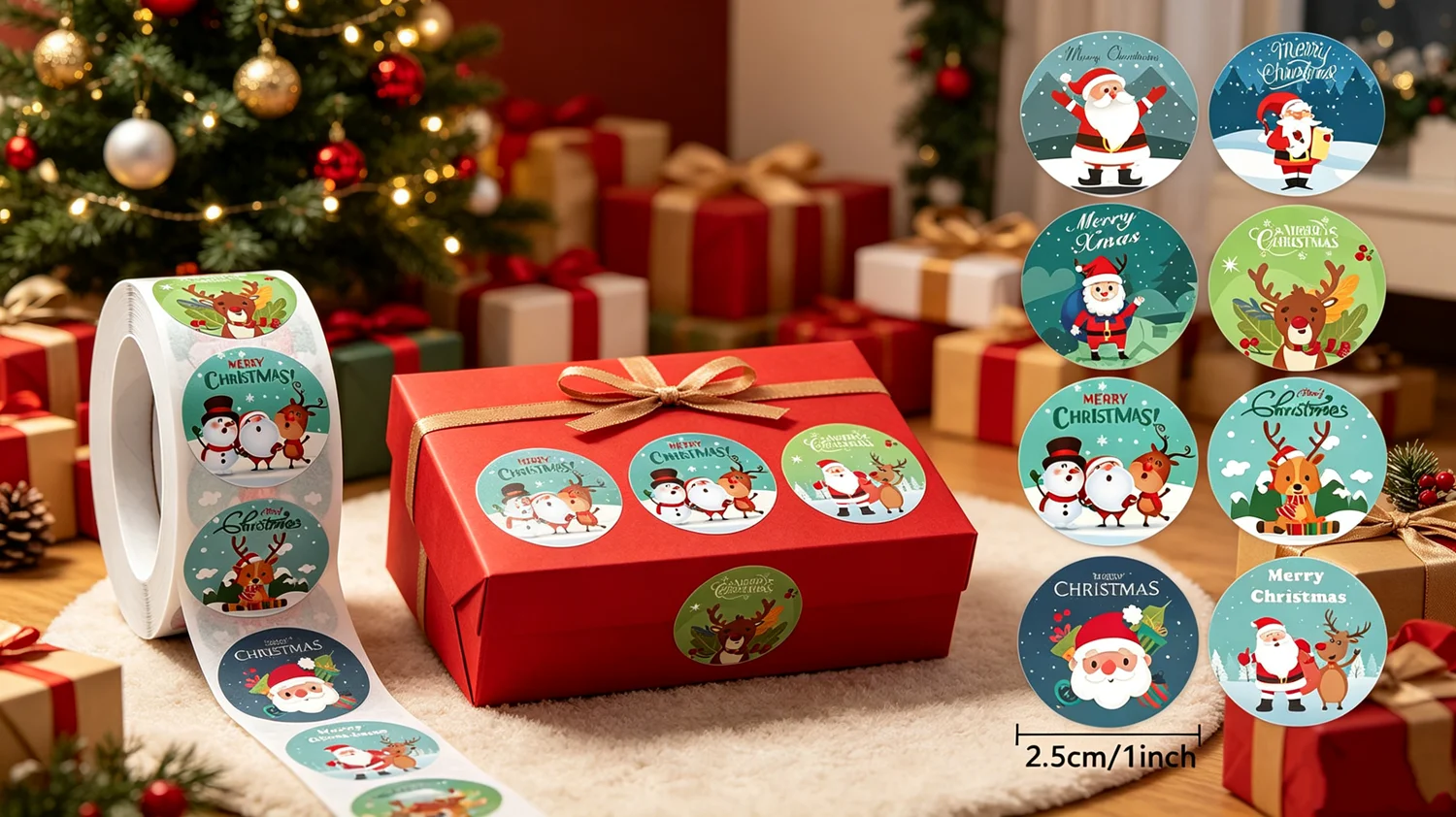 500pcs Merry Christmas Stickers 1 Inch Round Christmas Tags Stickers for Kids Gift Baking Package Envelope Stationery Decor