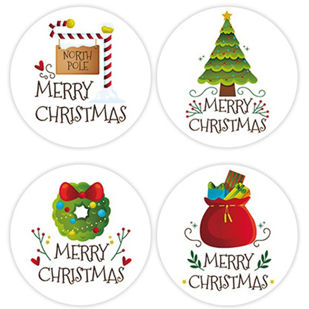 500pcs Merry Christmas Stickers 1 inch Round Christmas Tags Stickers for Kids Gift Baking Package Envelope Stationery Decor