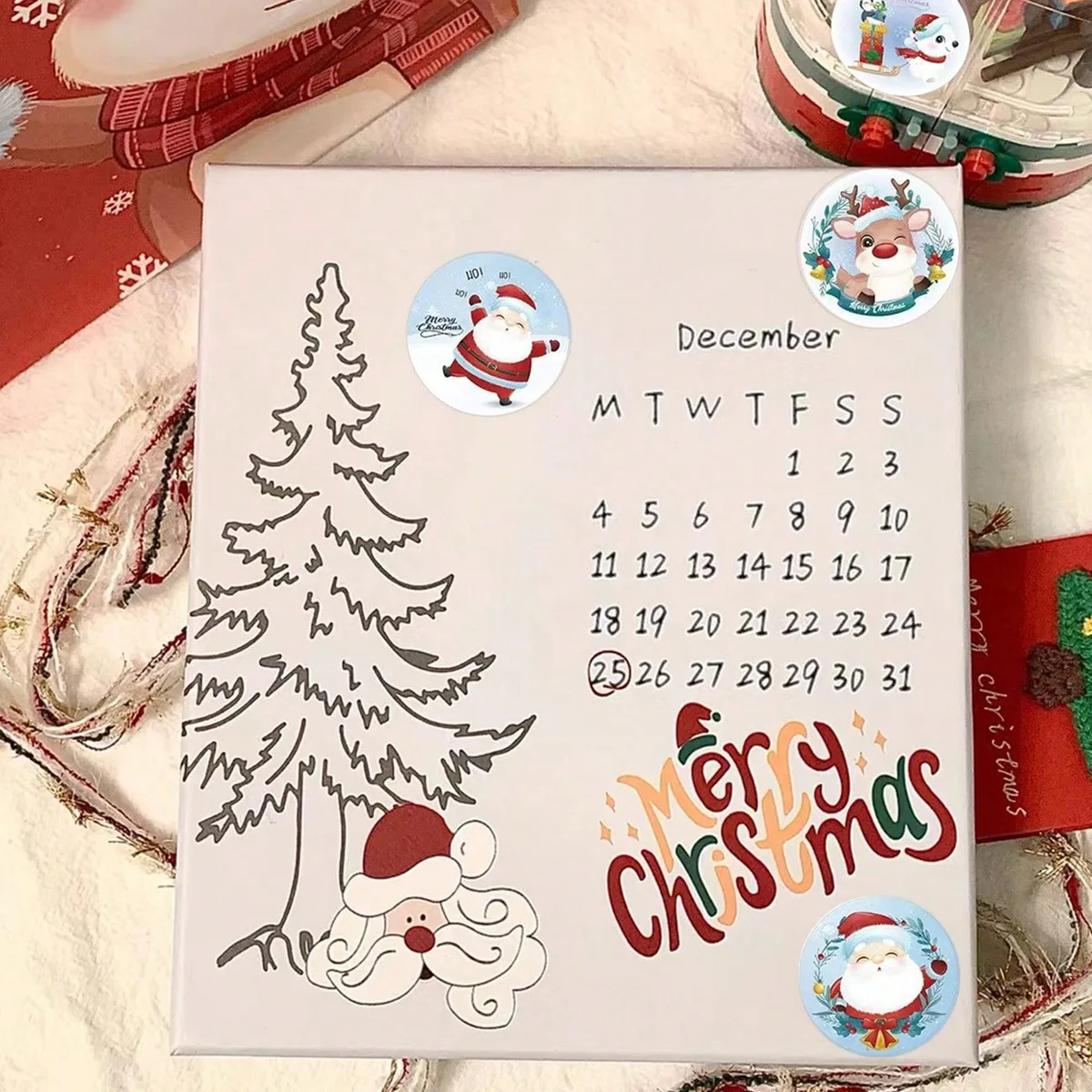 500pcs Merry Christmas Stickers 1 inch Round Christmas Tags Stickers for Kids Gift Baking Package Envelope Stationery Decor