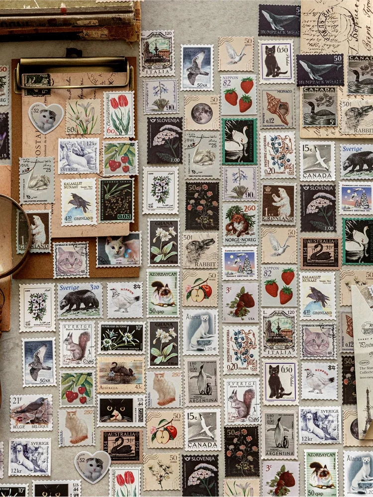 JIANWU Stamp Collector Series Vintage Plant Flower Stamp Landscape Material Collage Sticker Creative DIY Journal Stationery