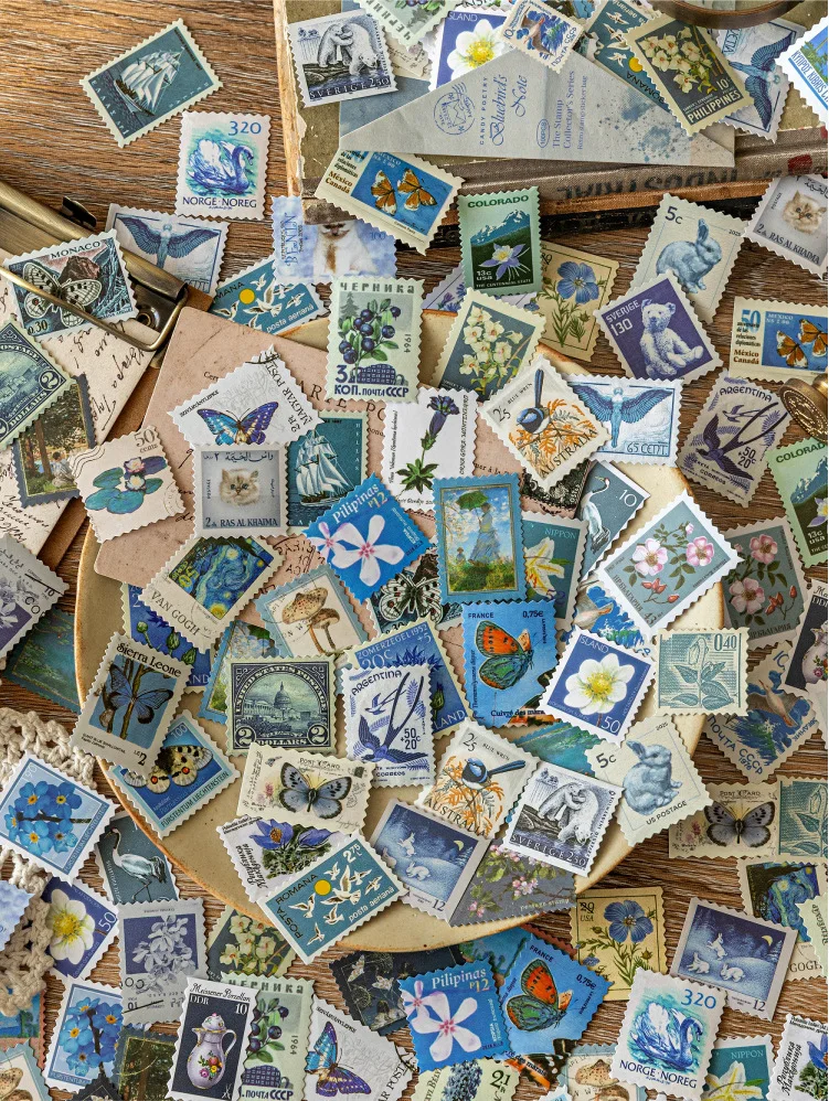 JIANWU Stamp Collector Series Vintage Plant Flower Stamp Landscape Material Collage Sticker Creative DIY Journal Stationery