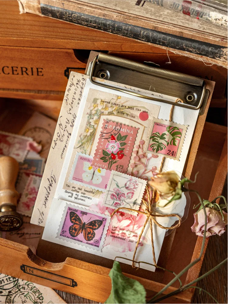 JIANWU Stamp Collector Series Vintage Plant Flower Stamp Landscape Material Collage Sticker Creative DIY Journal Stationery