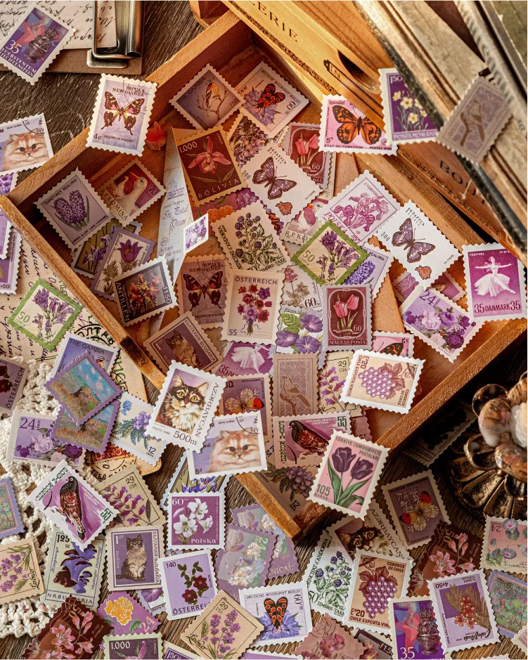 JIANWU Stamp Collector Series Vintage Plant Flower Stamp Landscape Material Collage Sticker Creative DIY Journal Stationery