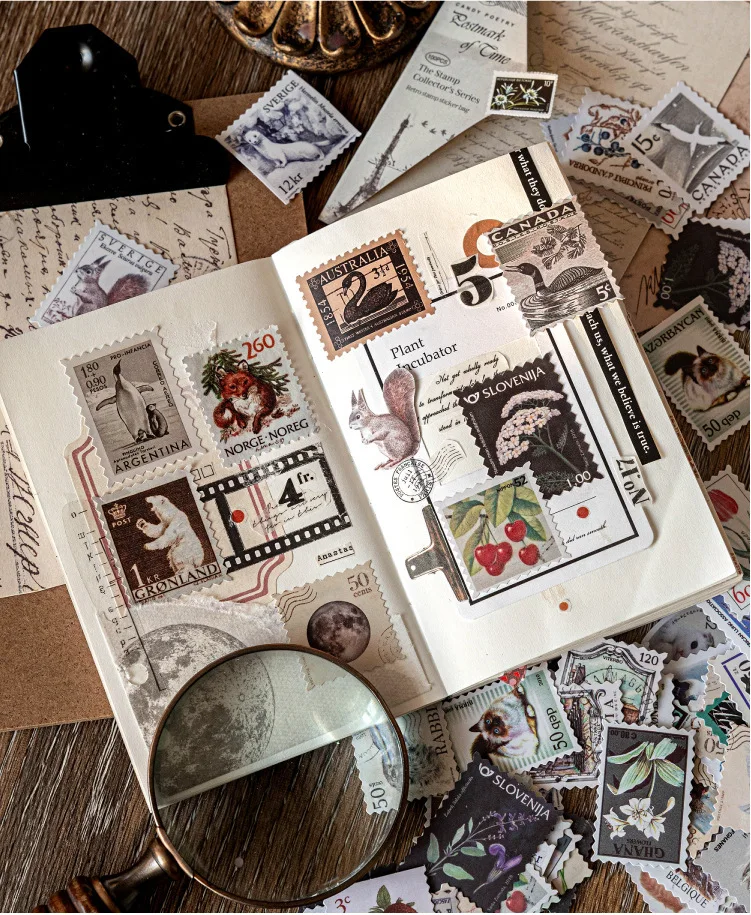 JIANWU Stamp Collector Series Vintage Plant Flower Stamp Landscape Material Collage Sticker Creative DIY Journal Stationery