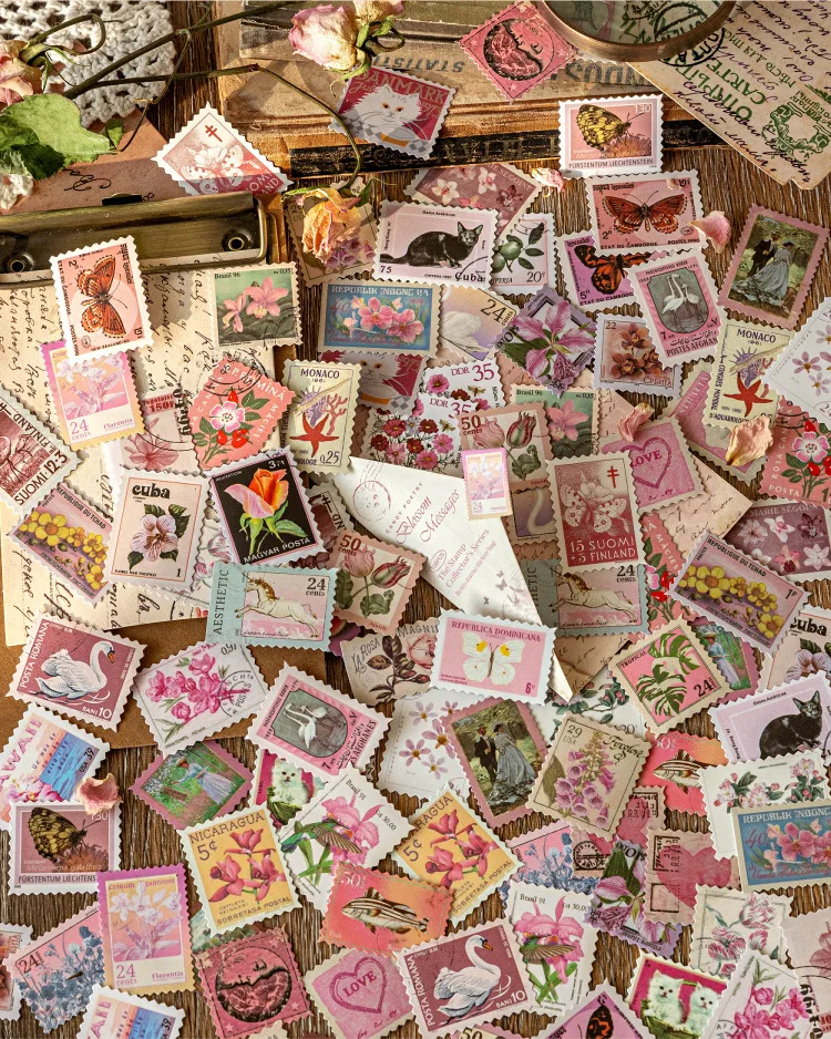 JIANWU Stamp Collector Series Vintage Plant Flower Stamp Landscape Material Collage Sticker Creative DIY Journal Stationery