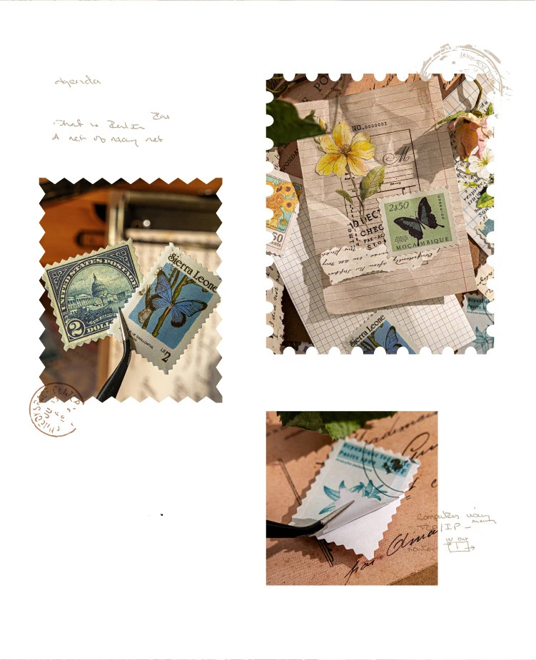 JIANWU Stamp Collector Series Vintage Plant Flower Stamp Landscape Material Collage Sticker Creative DIY Journal Stationery