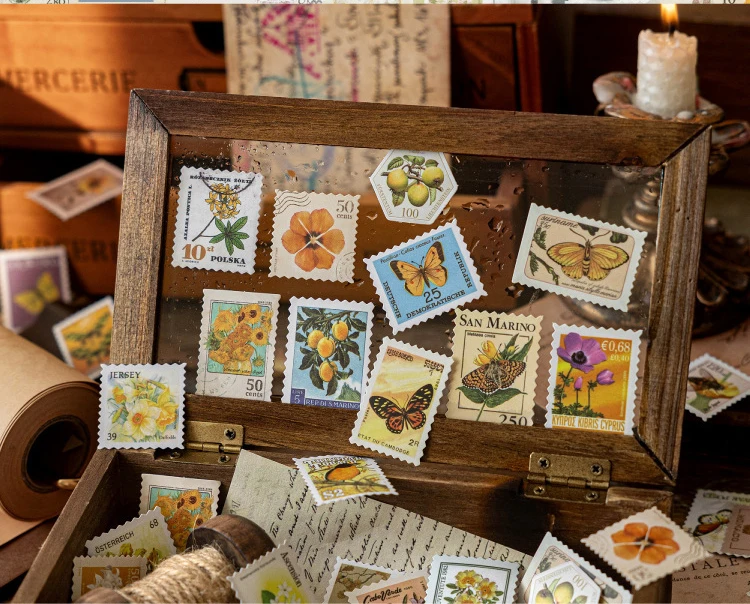 JIANWU Stamp Collector Series Vintage Plant Flower Stamp Landscape Material Collage Sticker Creative DIY Journal Stationery