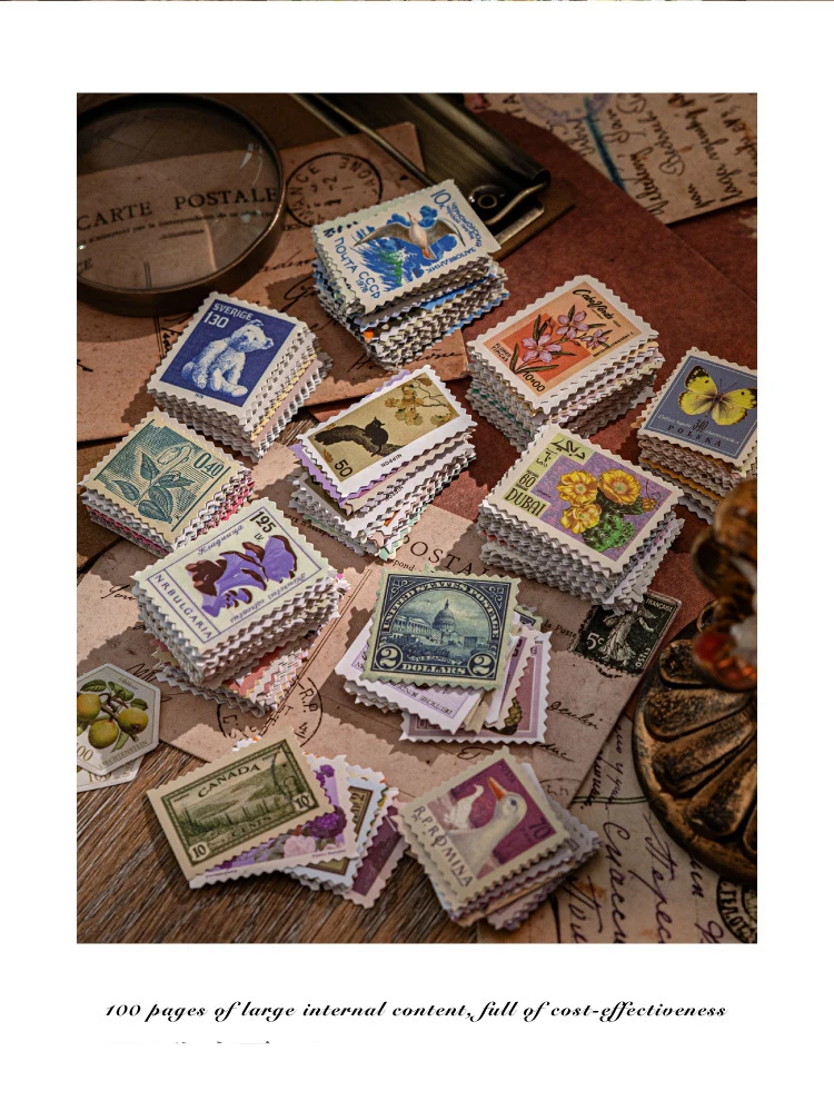 JIANWU Stamp Collector Series Vintage Plant Flower Stamp Landscape Material Collage Sticker Creative DIY Journal Stationery