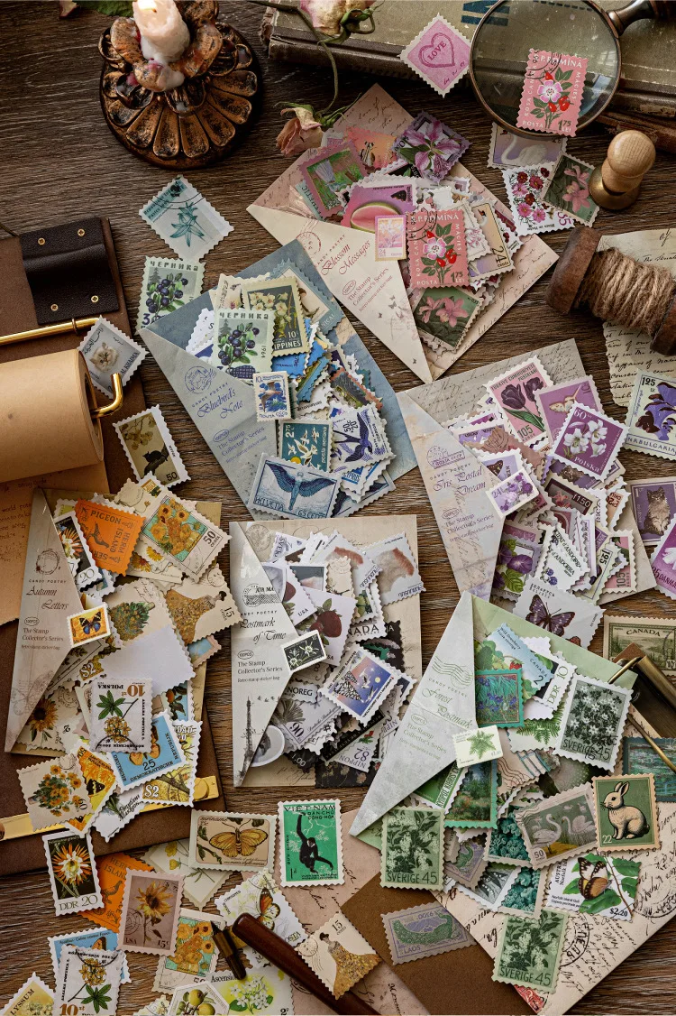 JIANWU Stamp Collector Series Vintage Plant Flower Stamp Landscape Material Collage Sticker Creative DIY Journal Stationery