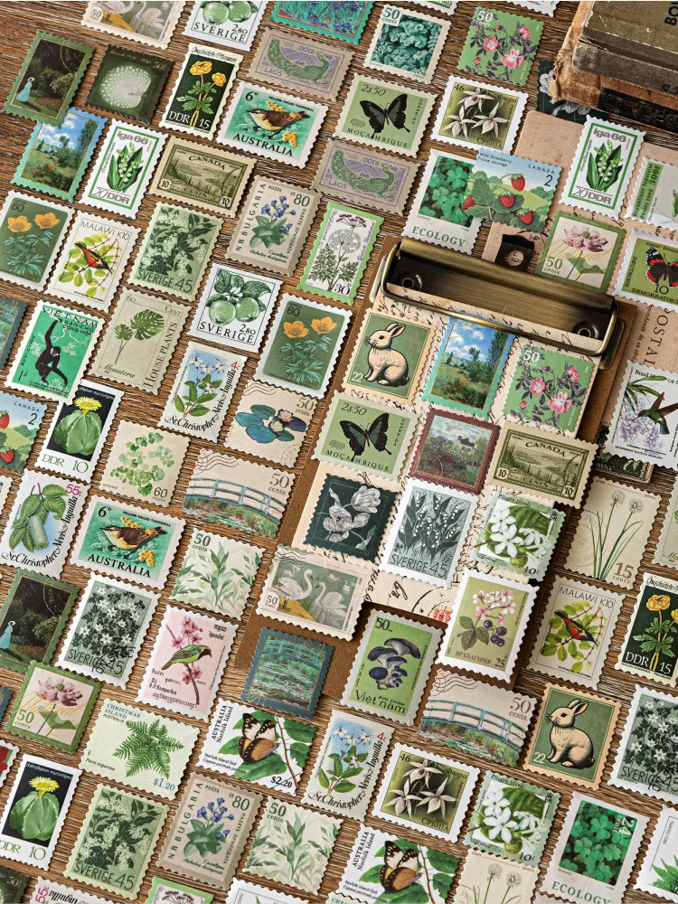 JIANWU Stamp Collector Series Vintage Plant Flower Stamp Landscape Material Collage Sticker Creative DIY Journal Stationery
