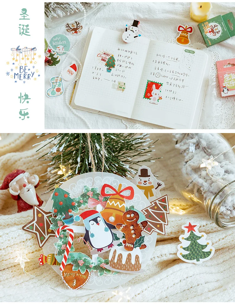 45PCS Merry Santa Claus Shaped Christmas Decorative Stickers for DIY Scrapbook Diary Album Decoration Stationery Box Set