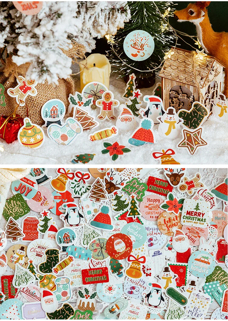 45PCS Merry Santa Claus Shaped Christmas Decorative Stickers for DIY Scrapbook Diary Album Decoration Stationery Box Set