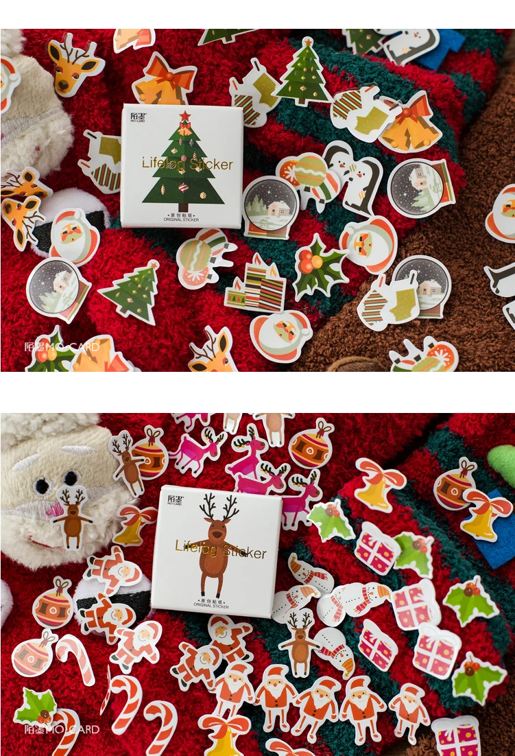 45PCS Merry Santa Claus Shaped Christmas Decorative Stickers for DIY Scrapbook Diary Album Decoration Stationery Box Set