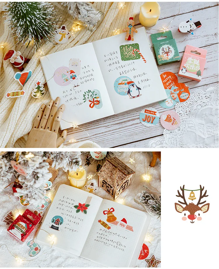 45PCS Merry Santa Claus Shaped Christmas Decorative Stickers for DIY Scrapbook Diary Album Decoration Stationery Box Set