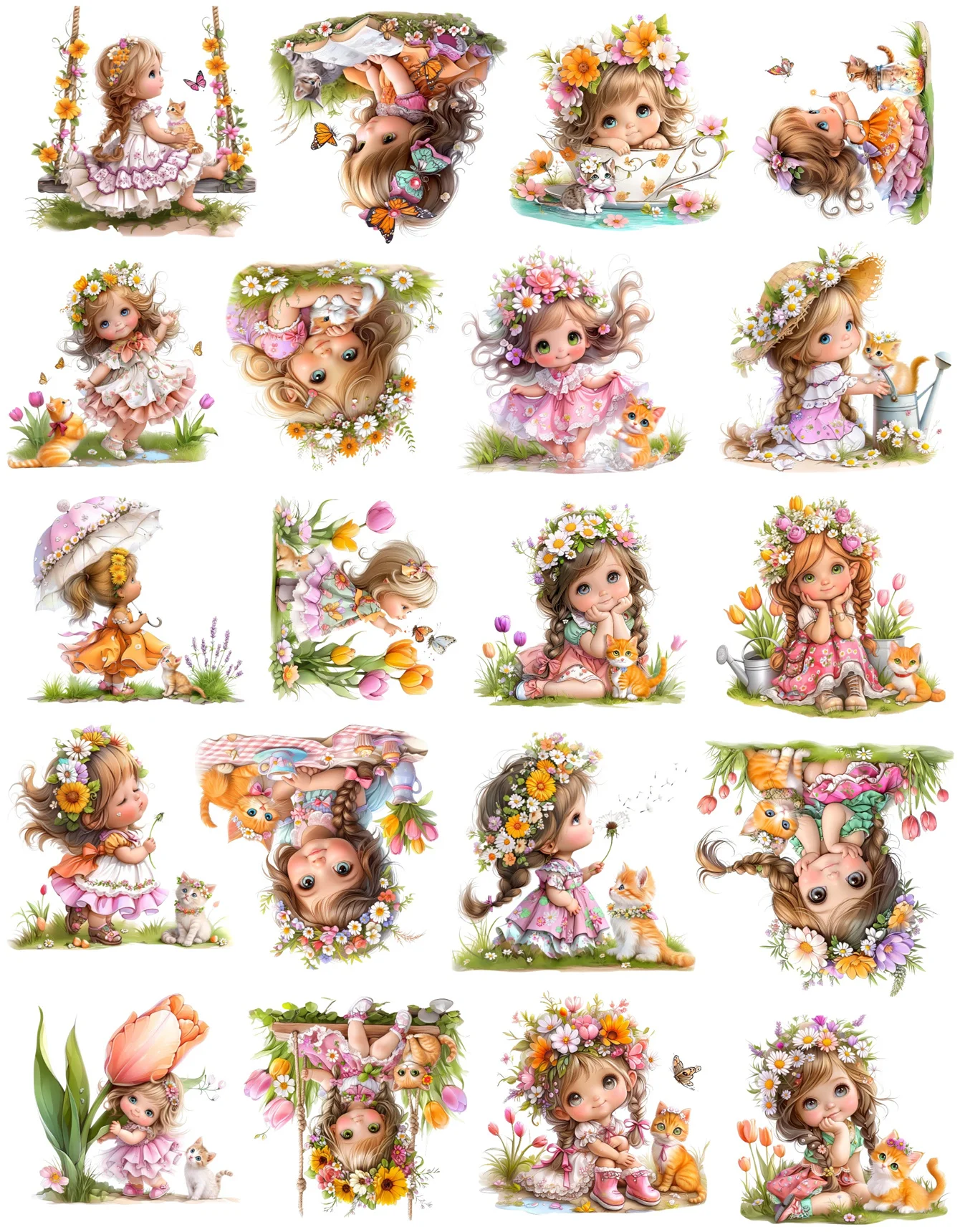1 Set Sweet Cute Little Girl Flower Kitten Stickers Hand Account Cute Diy Album Stationery Planner Journaling Scrapbooking