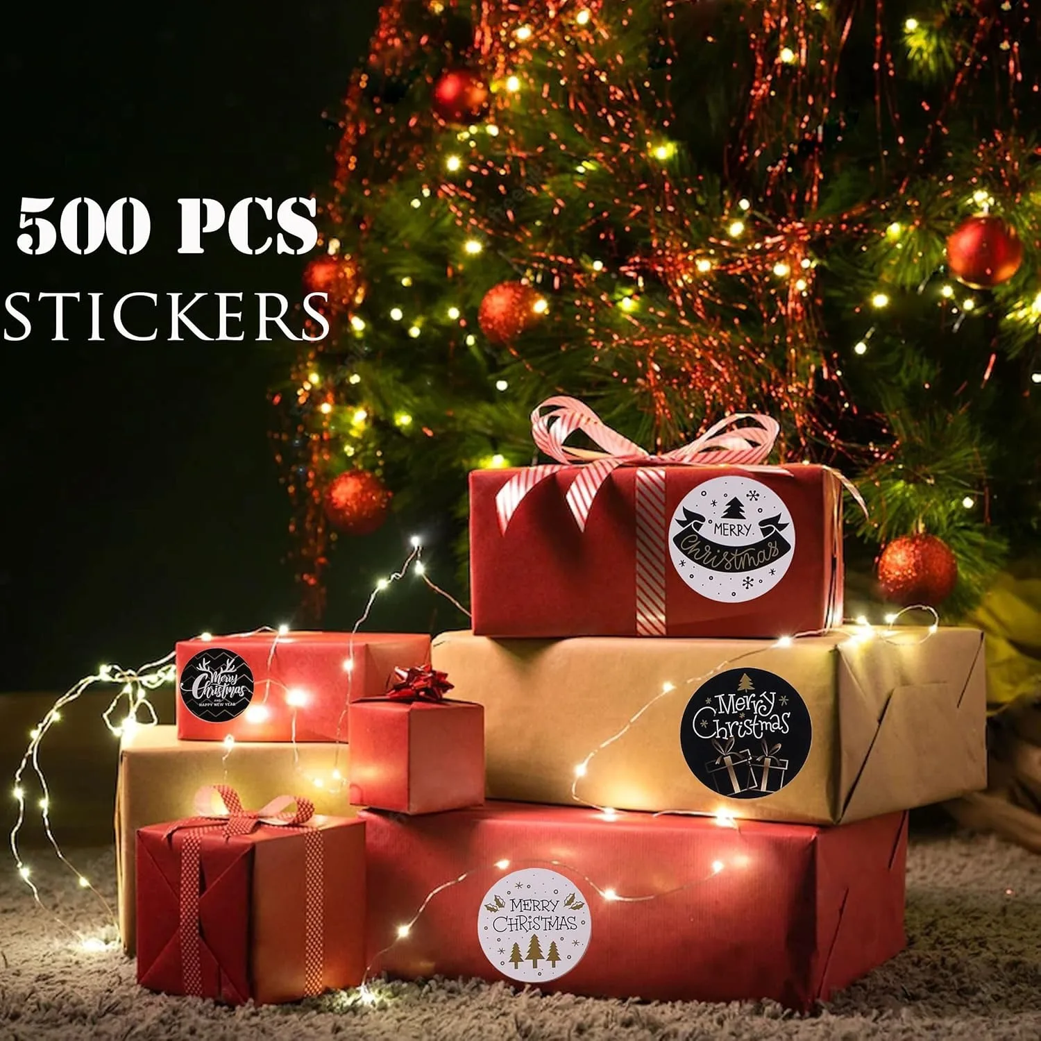 100-500pcs Christmas Stickers Holiday Label, Family Merry Christmas Stickers, Xmas Decorative Envelope Seals Stickers for Cards