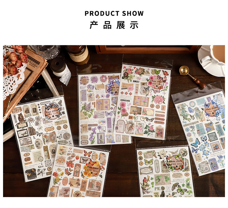 Card Lover [Butterfly Garden Series] Vintage Journal Stickers Washi Paper Sticker Paper Scrapbooking Material Scrapbook Kit