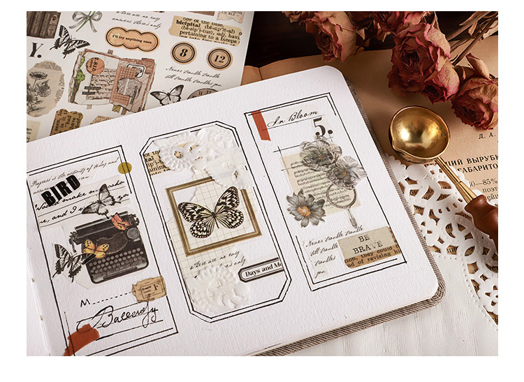 Card Lover [Butterfly Garden Series] Vintage Journal Stickers Washi Paper Sticker Paper Scrapbooking Material Scrapbook Kit