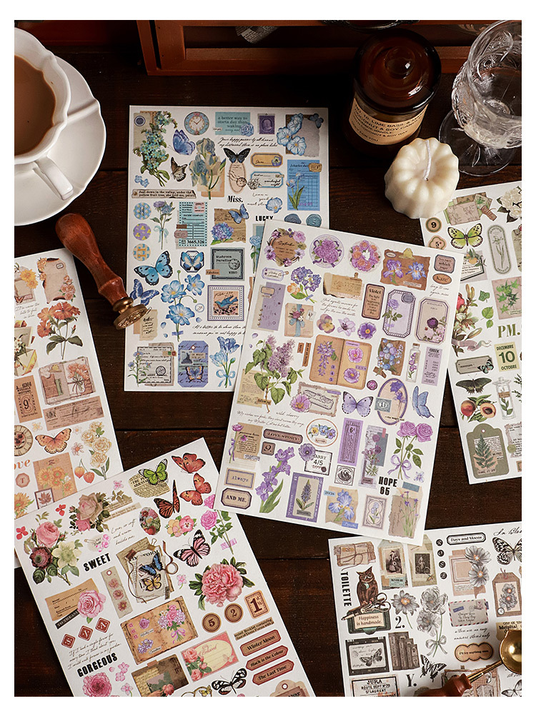 Card Lover [Butterfly Garden Series] Vintage Journal Stickers Washi Paper Sticker Paper Scrapbooking Material Scrapbook Kit