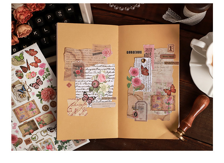 Card Lover [Butterfly Garden Series] Vintage Journal Stickers Washi Paper Sticker Paper Scrapbooking Material Scrapbook Kit